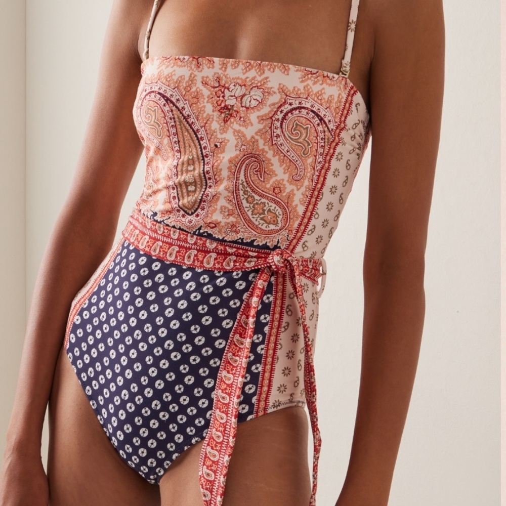 Free People x BOTEH Paisley One Piece Swimsuit - Orange and Blue